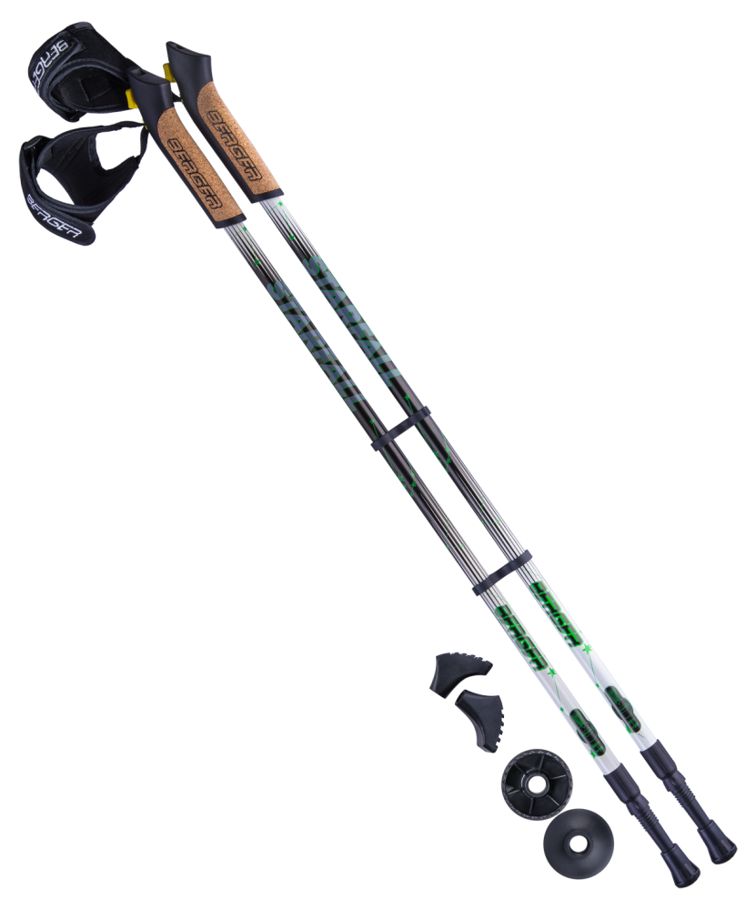 Палки для скандинавской ходьбы Berger Starfall, 77-135 см, 2-секционные, чёрный/белый/ярко-зелёный