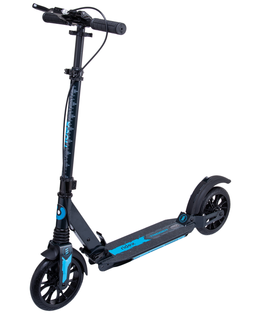 Самокат 2-колесный Ridex Trigger 200 мм, дисковый тормоз, черный/голубой