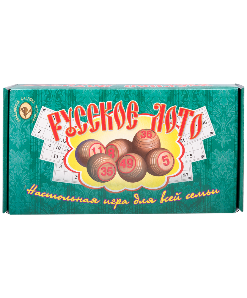 Лото MADE IN RUSSIA 004-07, бочонок деревянный, картонная коробка, зеленый