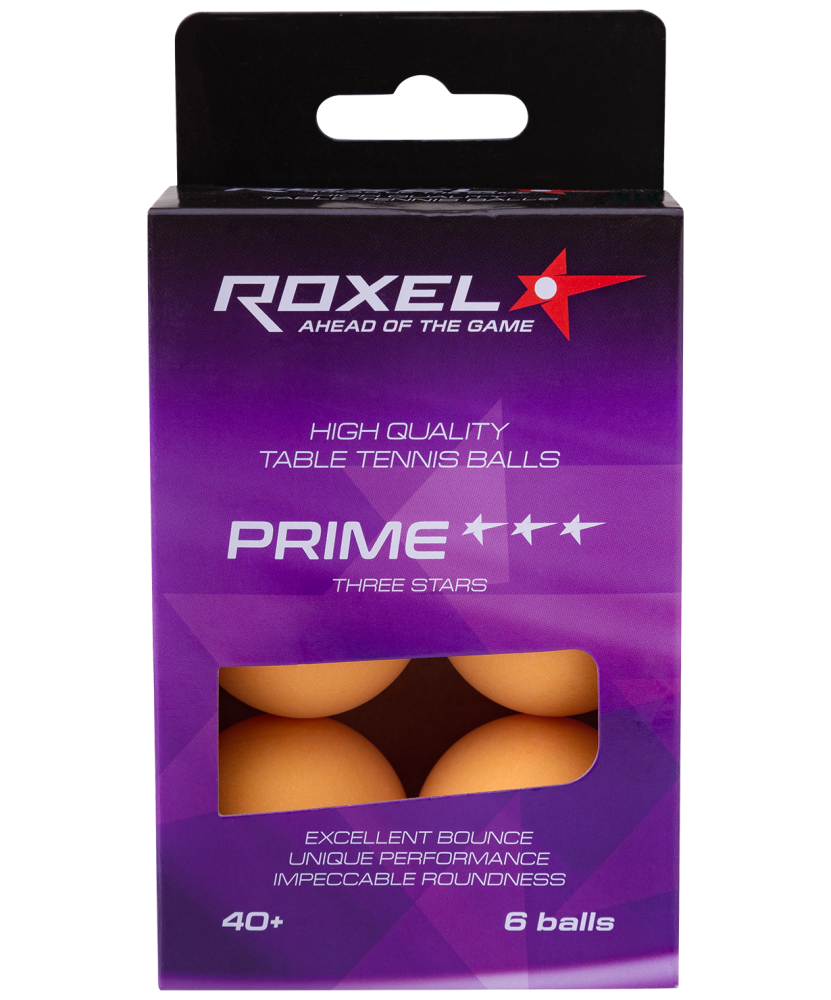 Мяч для настольного тенниса Roxel 3* Prime УТ-00015365 оранжевый, 6 шт.