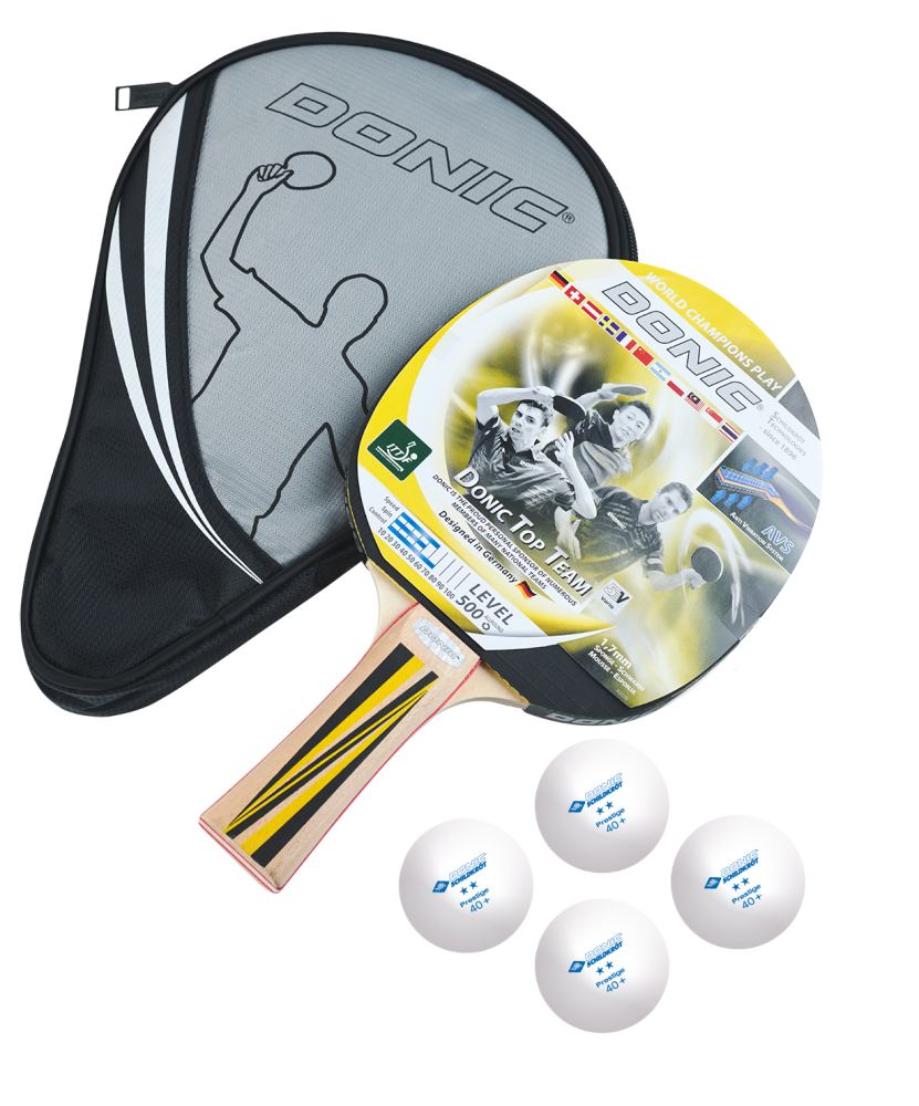 Набор для настольного тенниса Donic Top Team 500, 1 ракетка, 4 мяча, чехол