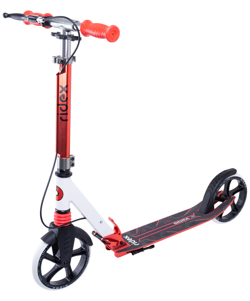 Самокат 2-колесный Ridex Sigma 200 мм, ручной тормоз, белый/красный