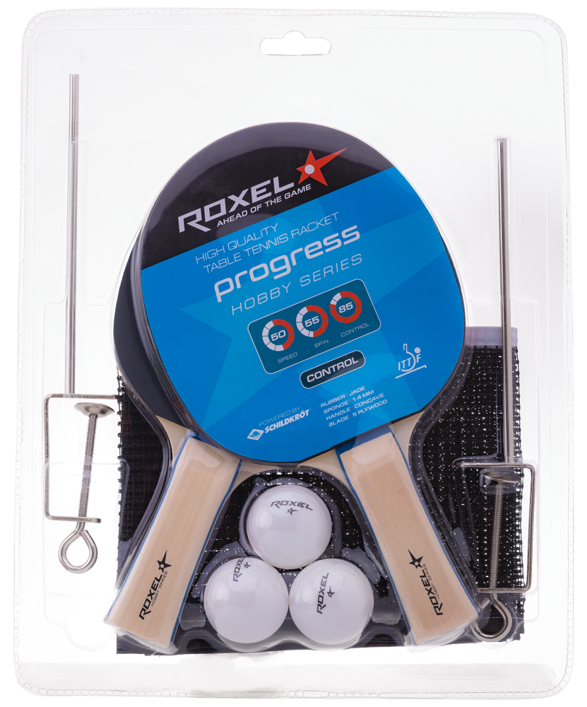 Набор для настольного тенниса Roxel Hobby Progress, 2 ракетки, 3 мяча, сетка