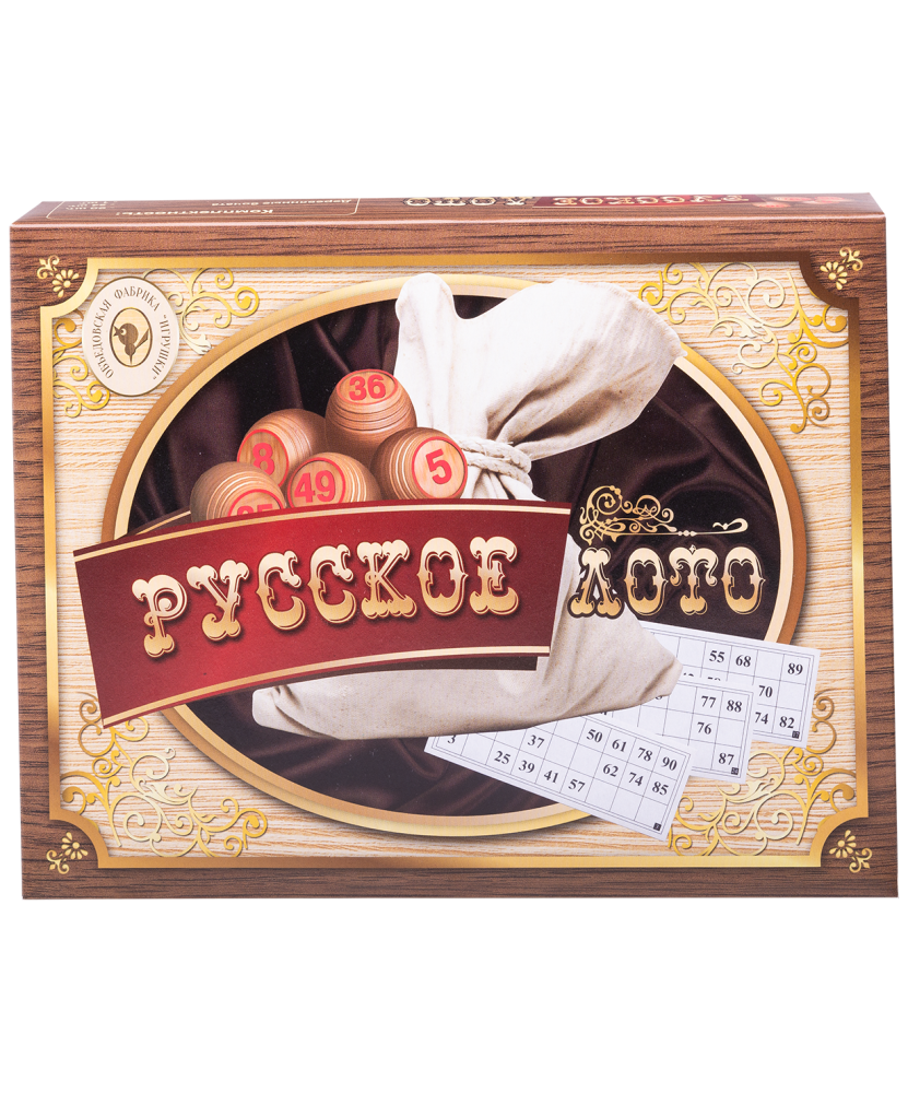 Лото MADE IN RUSSIA 052-11, бочонок деревянный, картонная коробка, коричневый