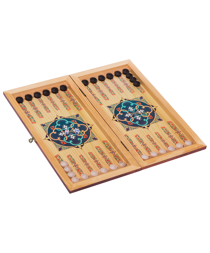 Нарды маленькие MADE IN RUSSIA , с деревянными шашками, цветной рисунок 