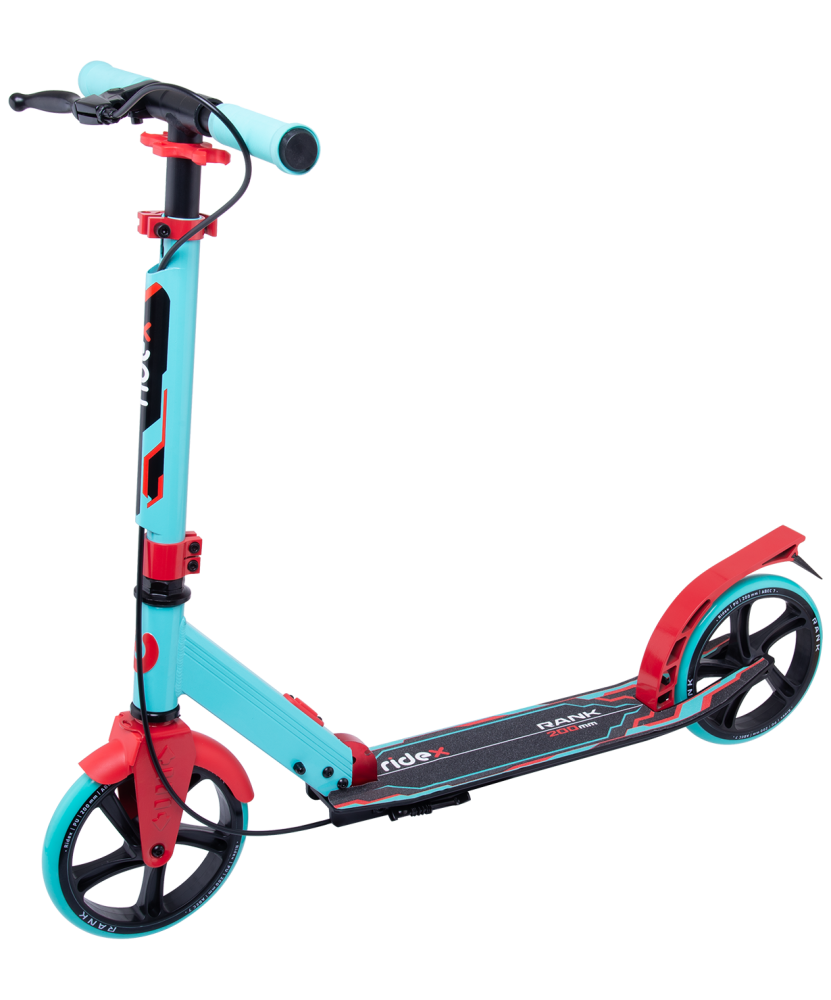 Самокат 2-колесный Ridex Rank 200 мм, ручной тормоз, мятный/красный