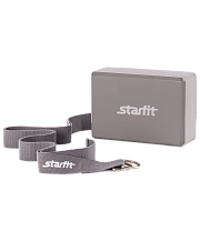 Комплект из блока и ремня для йоги Starfit FA-104, серый