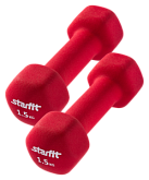 Гантель неопреновая Starfit DB-201 1,5 кг, насыщенный красный, 2 шт