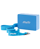 Комплект из блока и ремня для йоги Starfit FA-104, синий